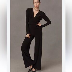 Norma Kamali NWT Long Sleeve V-Neck Shirred Jumpsuit
